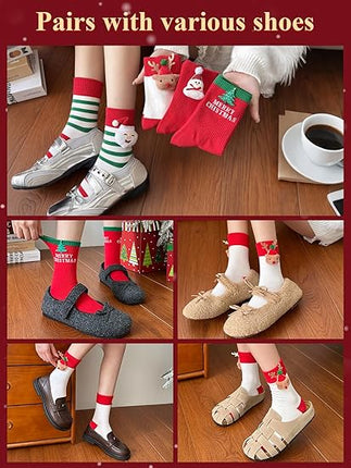 4-Pack Christmas Socks 2025 Cute & Funny Crew Socks for Women, Holiday Gift