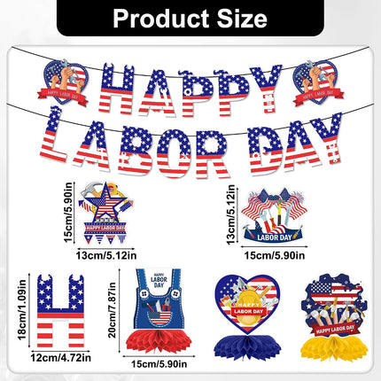 13 Pcs Patriotic Labor Day Party Decorations Banner Swirls Honeycomb Set