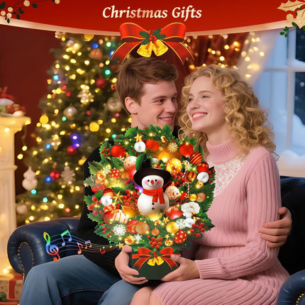 Christmas Popup Card with Music & Lights, Snowman Bouquet Holiday Greeting