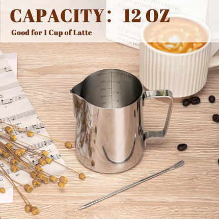 12oz Stainless Steel Milk Frothing Pitcher – Clear Scale for Espresso & Latte