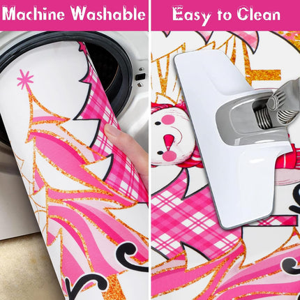 3 pcs Christmas Kitchen Rug Set Pink Tree & Snowman Washable Anti-Fatigue Mats