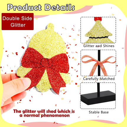 2025 Christmas Table Signs – Red Gold Glitter Wooden Centerpieces for Home & Party
