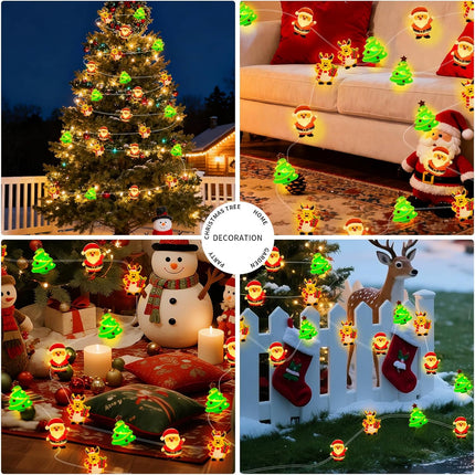 Christmas Tree Fairy Lights – LED Santa Claus, Snowman & Moose Waterproof String
