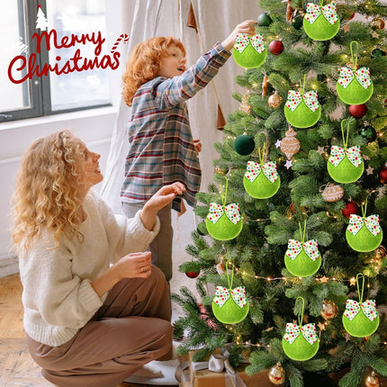12pcs Lime Green Furry Christmas Balls – Soft Ornaments for Tree & Home Decor