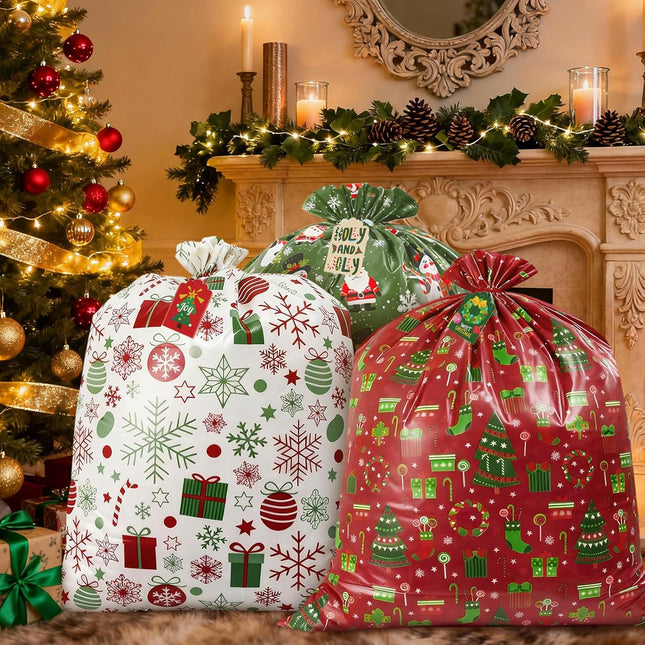 3 Pack Large Christmas Gift Bags – 36×44" Reusable Jumbo Holiday Sacks