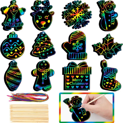 48PCS Christmas Scratch Art – DIY Rainbow Santa, Snowman & Tree Crafts