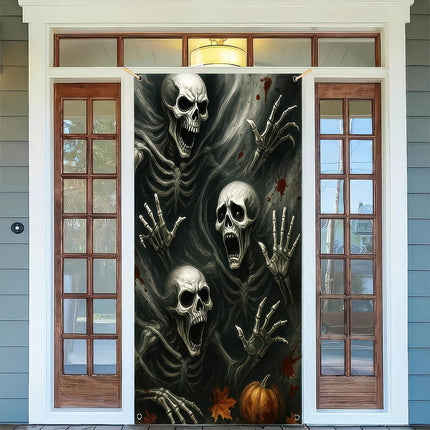 Halloween Skull Spirit Door Cover 35x71in, Haunted Forest Party Backdrop Decor