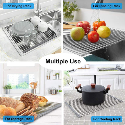 Roll Up Dish Drying Rack Over Sink Foldable Stainless Steel Kitchen Rack