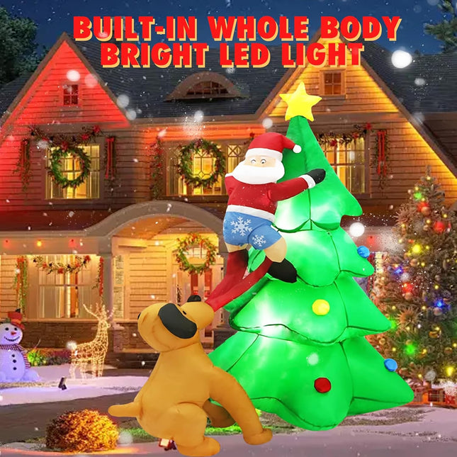 6FT LED Christmas Inflatable Tree, Santa Chased by Dog, Yard Party Decoration
