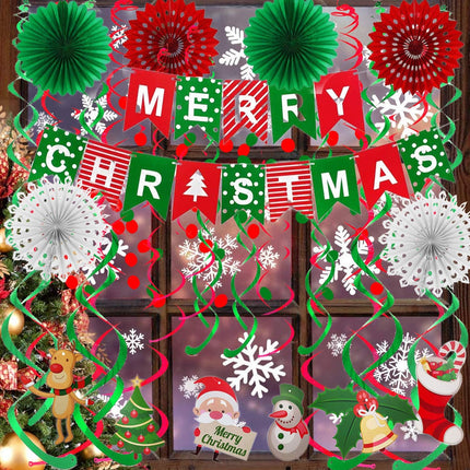 Merry Christmas Banner Paper Fan Garland Confetti Dots Streamers Party Decor