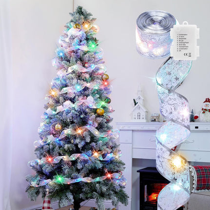Christmas Tree Ribbon Lights, 33ft 100 LED Battery-Powered Fairy Lights