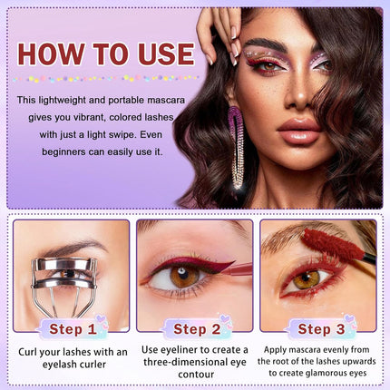 Burgundy Mascara & Eyeliner Set 5D Waterproof Volumizing Red Lash Makeup