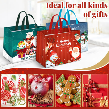 8-Piece Christmas Gift Bags Set – Reusable Holiday Treat Bags with Handles for Gifting