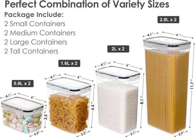 8-Piece Airtight Food Storage Containers – Plastic Kitchen & Pantry Canisters