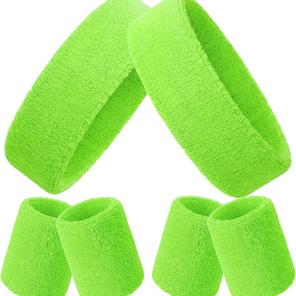 6-Piece Sweatband Set – 2 Headbands & 4 Wristbands, Neon Colors, Unisex