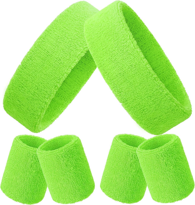 6-Piece Sweatband Set – 2 Headbands & 4 Wristbands, Neon Colors, Unisex