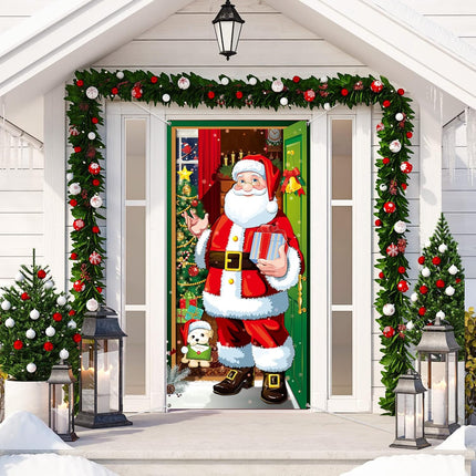 Christmas Door Cover Decoration, Santa Claus Front Door Hanging Banner for Xmas