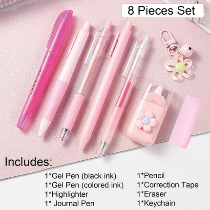 8 Pcs Cute Pink Stationery Set for Girls & Boys – Kawaii Candy Colors, Back to School
