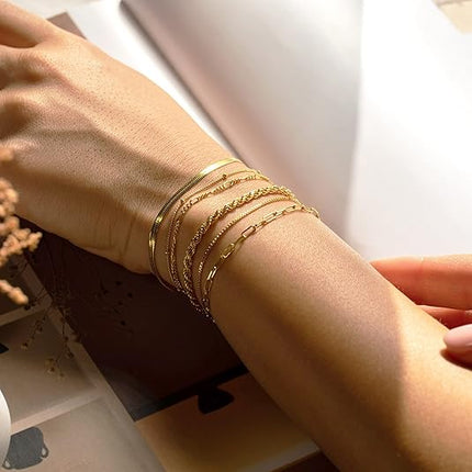 Gold Plated Women’s Bracelet Set – Waterproof, Elegant Stackable Chains