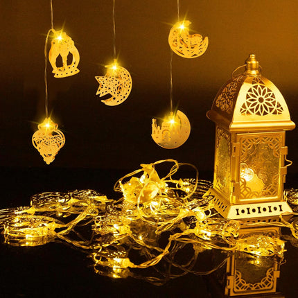 Ramadan Eid String Lights – 9.8ft, 20 LEDs with Moon, Star & Lantern Design