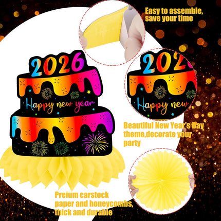 12 PCS Happy New Year 2026 Honeycomb Centerpieces Table Party Decorations