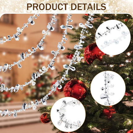 33ft Silver Christmas Tree Bead Garland – Clear Iridescent Twist String Decoration