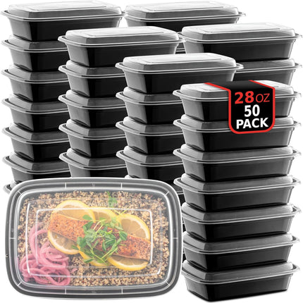 50-Pack Reusable Meal Prep Containers – 28oz, 1-Compartment, BPA-Free