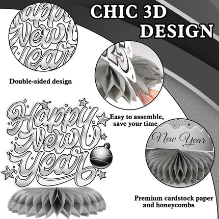 9-Piece NYE Honeycomb Centerpieces – Silver Firework Table Decorations
