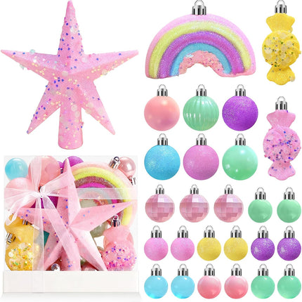 40PCS Christmas Ball Ornaments Glitter Hanging Balls Macaron Plastic Baubles