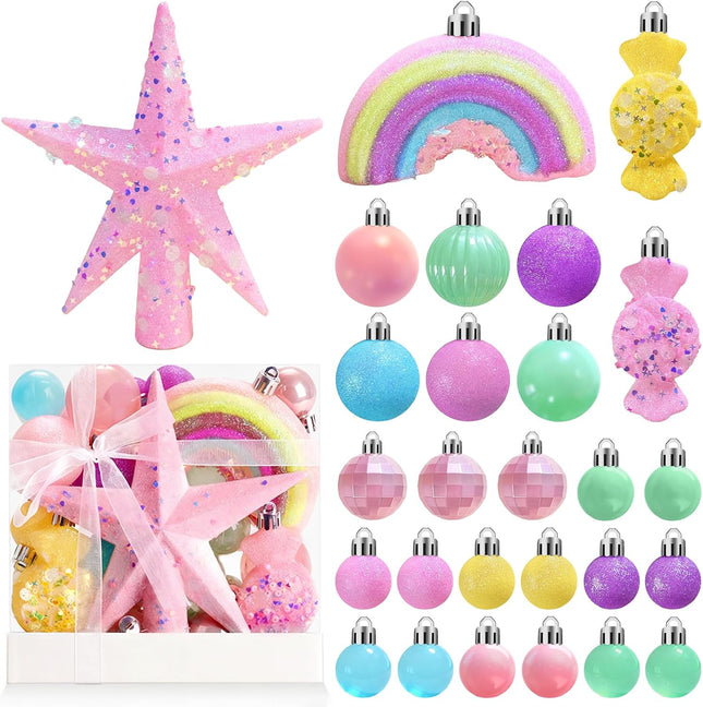 40PCS Christmas Ball Ornaments Glitter Hanging Balls Macaron Plastic Baubles