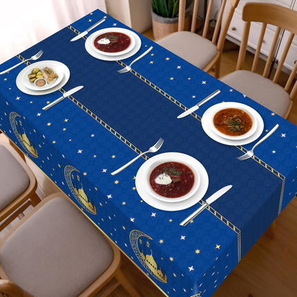 3-Pack Ramadan Tablecloths – Blue Plastic Disposable Eid Mubarak Table Covers