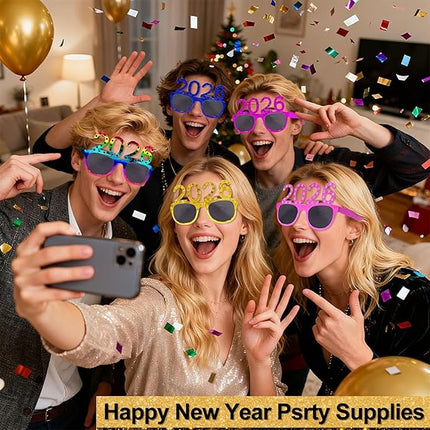 Happy New Year 2026 Glasses – 6-Pair Glitter Sunglasses Party Favors