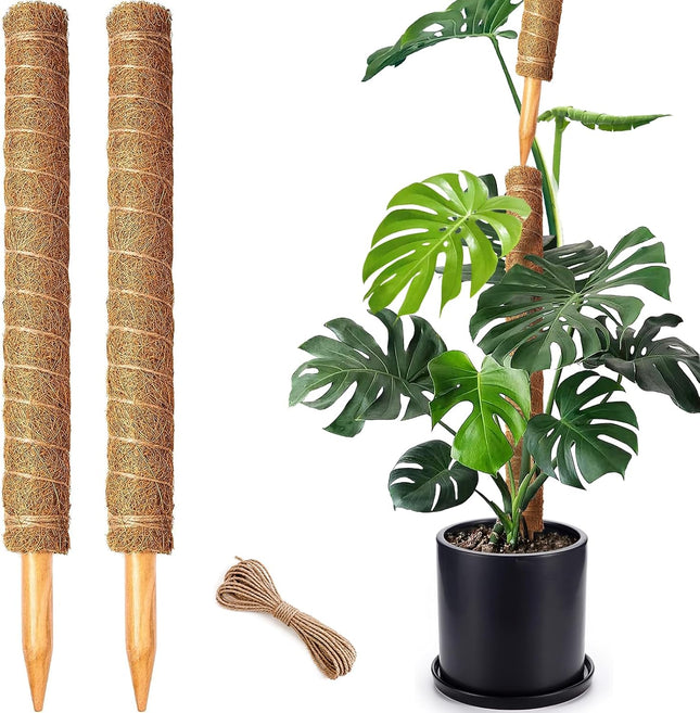 2-Pack Stackable Coir Moss Poles for Climbing Plants, 21-Inch Plant Support Stakes