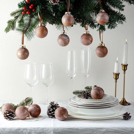 12PCS Rustic Christmas Ball Ornaments – Neutral Brown Shatterproof Tree Decorations