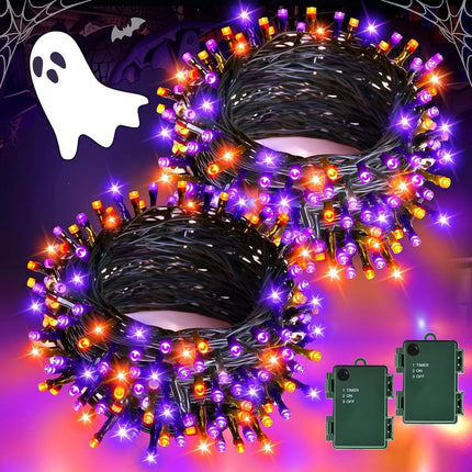 39FT 120LED Halloween String Lights, Orange Purple, Timer, IP65 Waterproof Outdoor
