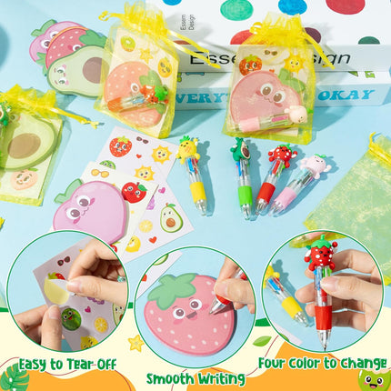 Fruit Stationery Gift Set – 12 Pack with 4-in-1 Pens, Sticky Notes & Party Favors