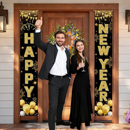 Happy New Year 2025 Party Banner – 2-Pc Door & Porch Decorations