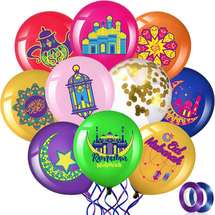 60 Pcs Ramadan Mubarak Balloons Eid Mubarak Party Decor 12" Colorful