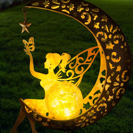 Solar Garden Statue – Fairy Moon Figurine Light Stake for Patio & Yard