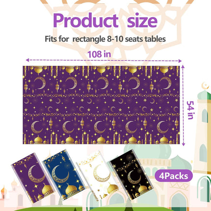 4-Pack Ramadan Mubarak Tablecloths – Disposable Plastic for Eid Party, 54 x 108
