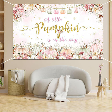 Pink Pumpkin Baby Shower Backdrop 70.8×43.3" – Fall Floral Party Decor