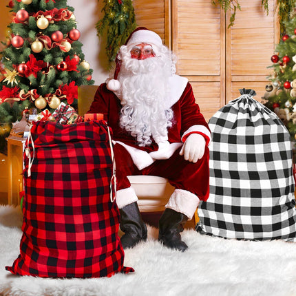 New Upgraded Large Fabric Drawstring Gift Bags – 47x28 Inch, 2 Pcs Buffalo Plaid Big Gift Bags