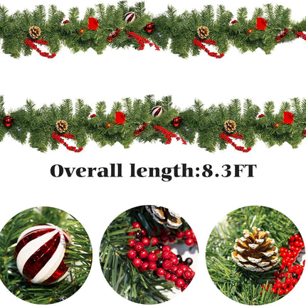 9FT Artificial Christmas Garland, Pre-Lit with 50 LED Lights, Battery Operated for Festive Decor