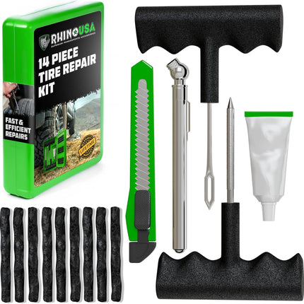 14-Piece Tire Plug Repair Kit, Heavy-Duty Tubeless Puncture Tool Set for Car ATV