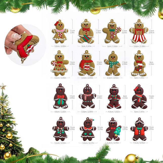 16-Piece Gingerbread Man Ornaments for Christmas Tree, Gift Box Included