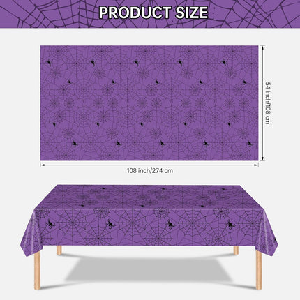 2-Pack 108x54in Halloween Spider Web Tablecloths, Purple Disposable Plastic Covers