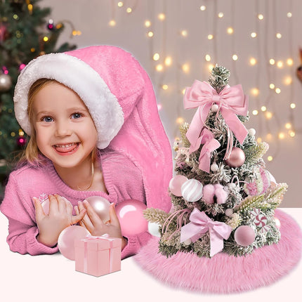 Mini Pink Christmas Tree Skirt – 15" Fluffy Pastel Fur Rug for Tabletop Tree Decor