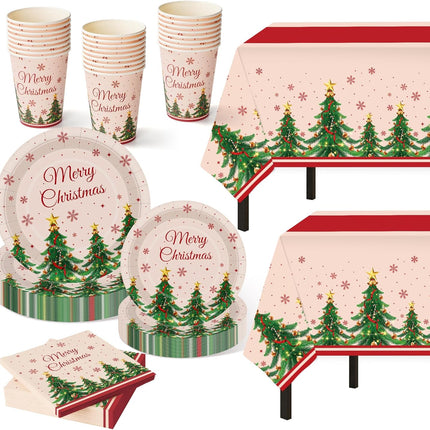 102-Pcs Christmas Party Supplies Xmas Tree Themed Set for Festive Holiday Decor