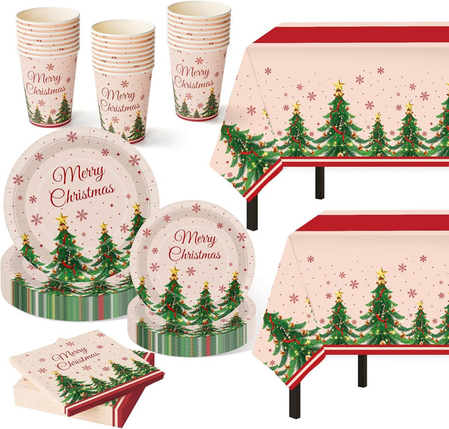 102-Pcs Christmas Party Supplies Xmas Tree Themed Set for Festive Holiday Decor