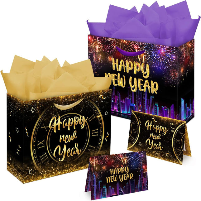 2-Piece NYE Gift Bags – 13×10.2×4.9in Happy New Year Party Supplies